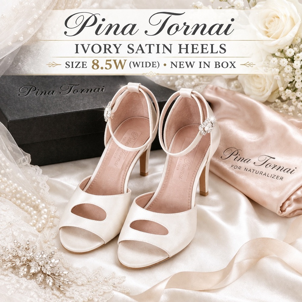 Pina Tornai Ivory Satin Bridal Heels Size 8.5 W New In Box